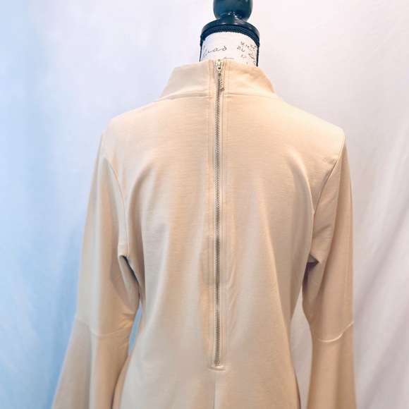 Venus Neutral Color Mock Neck Flair Sleeve Dress - Picture 3 of 13